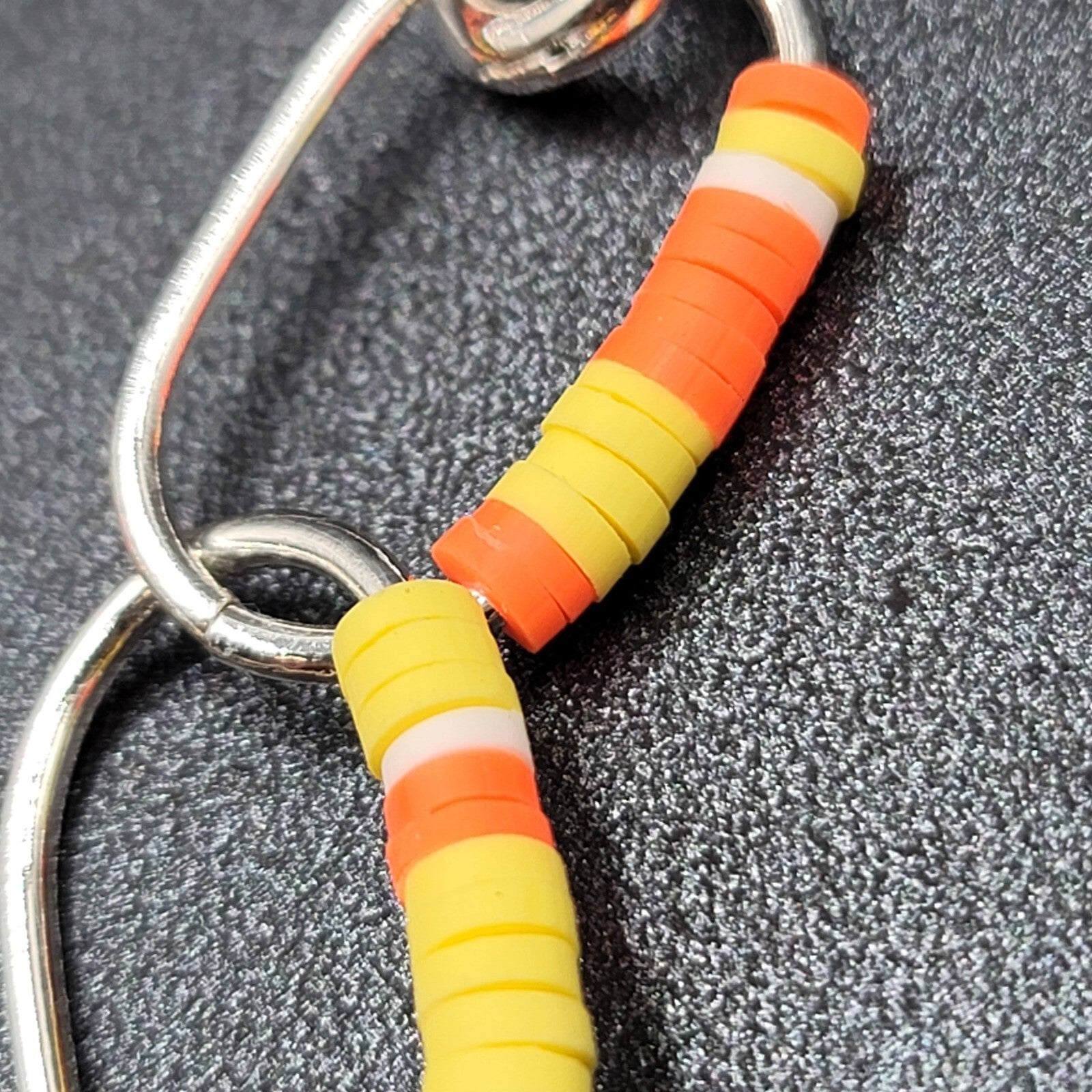 Pierced Earrings Silver tone Dangle Rings Yellow Orange Beads 2.75"