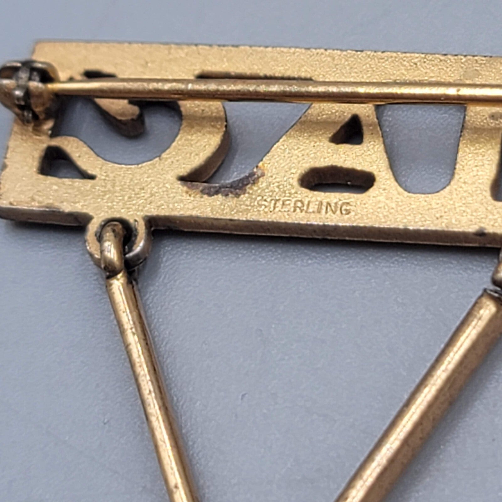 Vintage Gold Plated Charm Holder Brooch Monogram MAC 1.5"