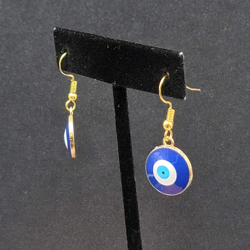 Pierced Earrings Gold tone Round Enamel Evil Eye Dangle 5/8"