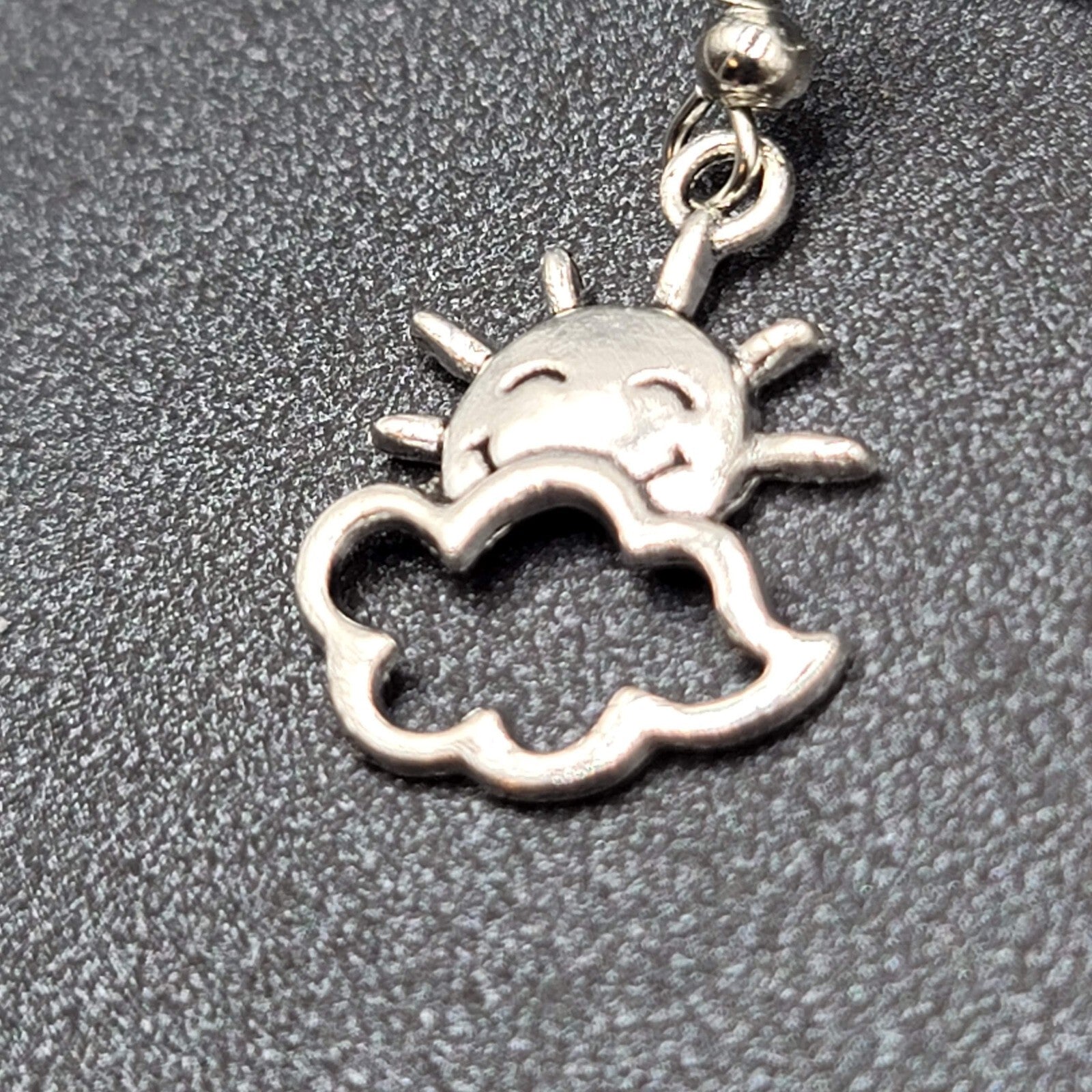 New Happy Sun Clouds Pierced Earrings Silver tone Dangle 3/4"
