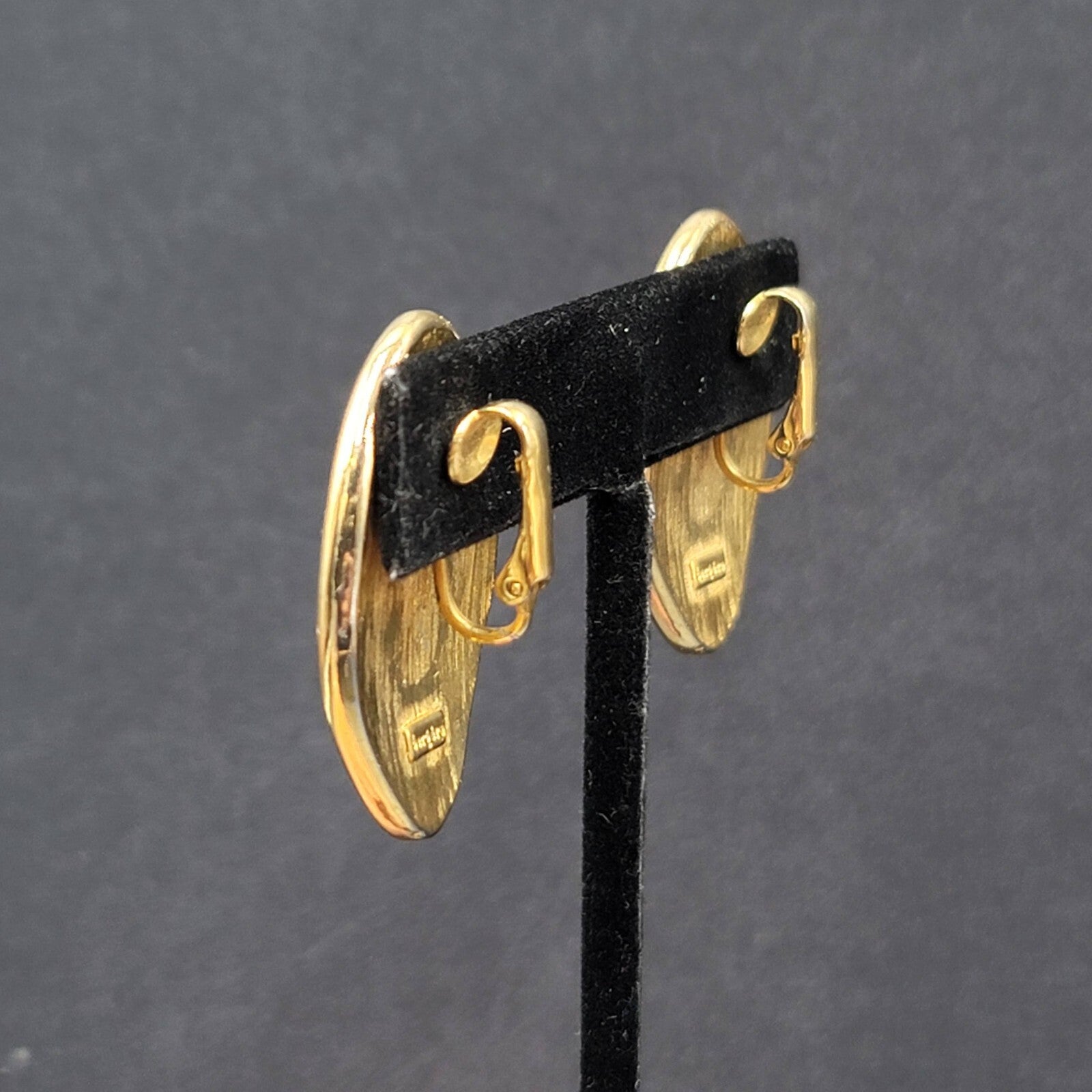 Bergere Red Enamel Clip On Earrings Gold Plated  1.25"