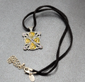 Lia Sophia Pendant Necklace Silver tone Crystal Suede Leather Cord 16"-19"