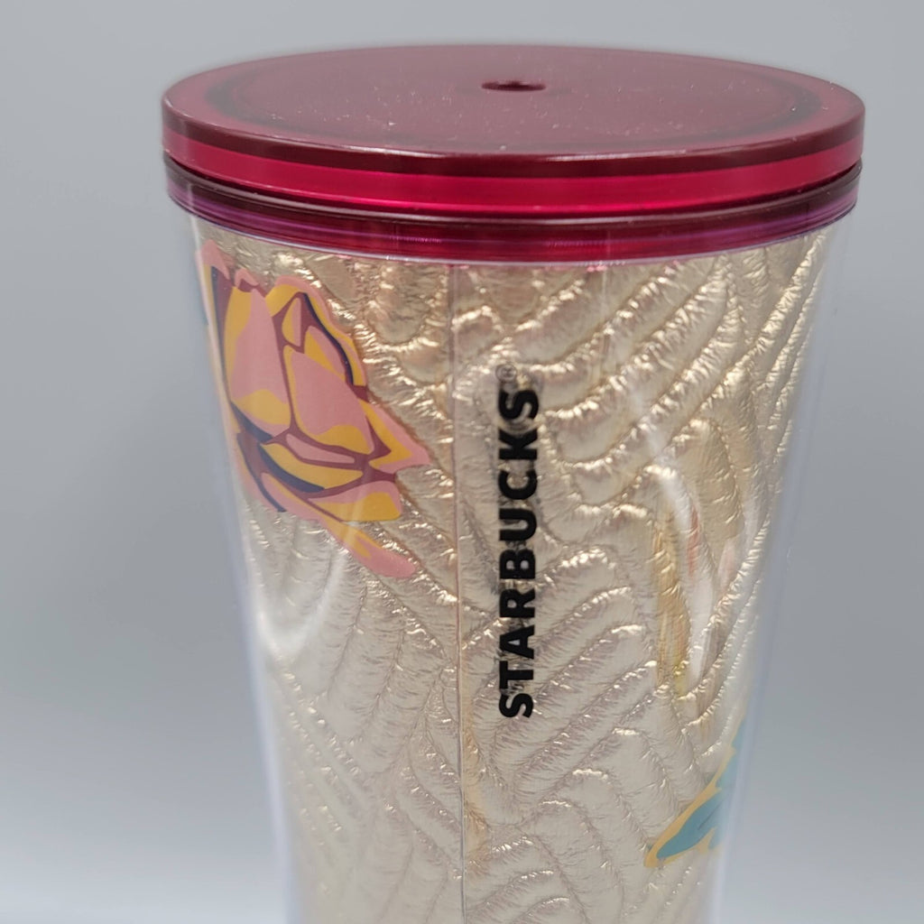 Starbucks Fall 2020 Gold Quilted Rose Venti Tumbler 24 oz Lid Missing Straw