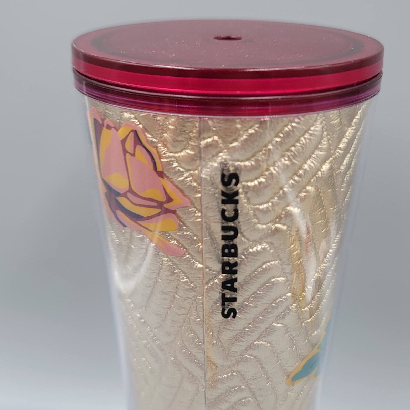Starbucks Fall 2020 Gold Quilted Rose Venti Tumbler 24 oz Lid Missing Straw