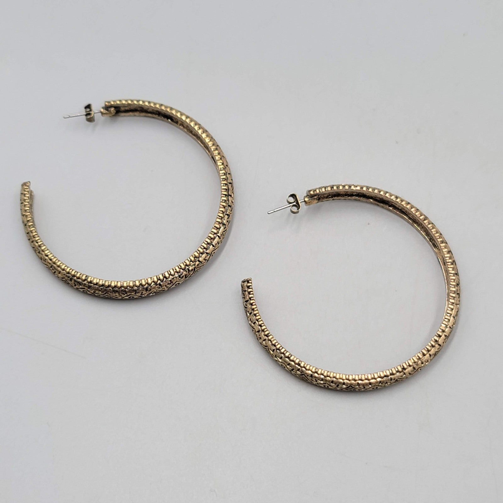 Large Textured Hoops Pierced Earrings Bronze tone 2 in