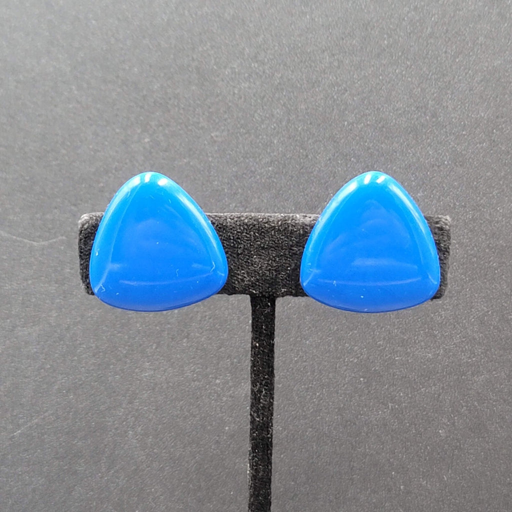 Vintage Clip on Earrings Blue Acrylic Rounded Triangles 1"