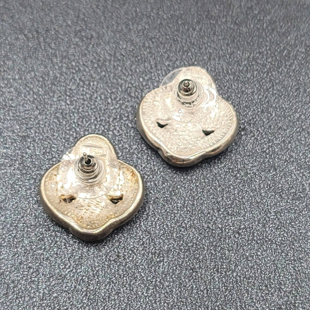Vintage Pierced Earrings Silver Plated Crystal Rhinestone Studs 3/4"
