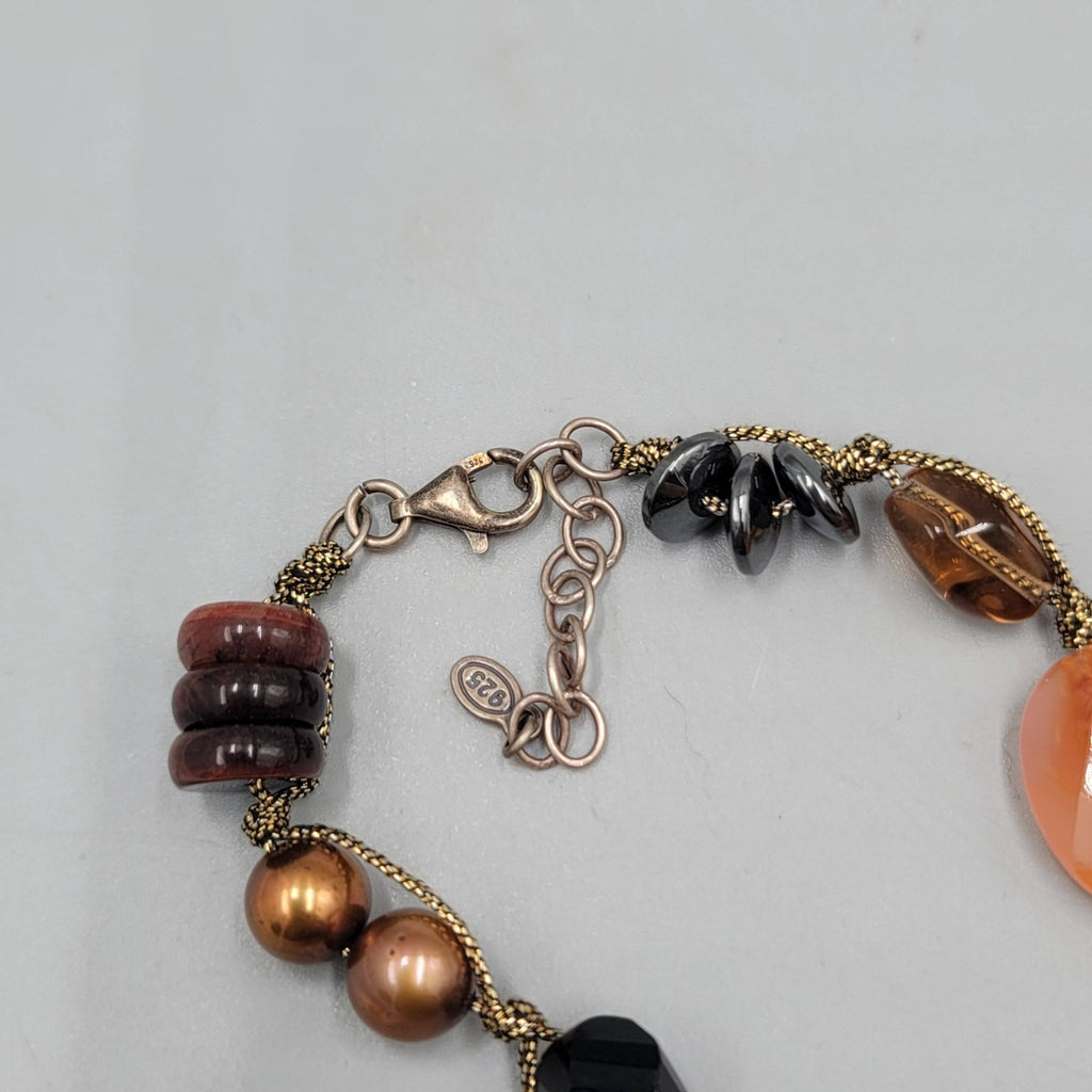 Sterling Silver Multi Bead Necklace Pearl Quartz Agate Multicolor 30"