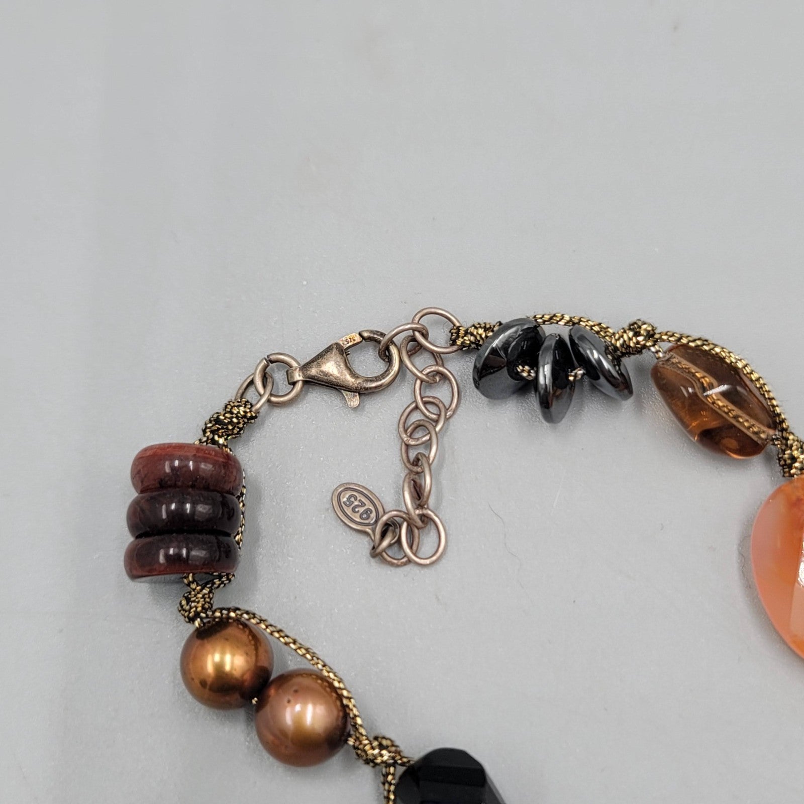 Sterling Silver Multi Bead Necklace Pearl Quartz Agate Multicolor 30"