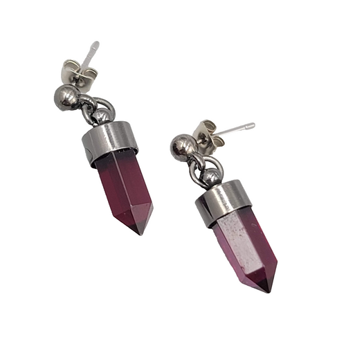 Dark Purple Acrylic Prism Pierced Earrings Gun Metal Gray 3/4 in
