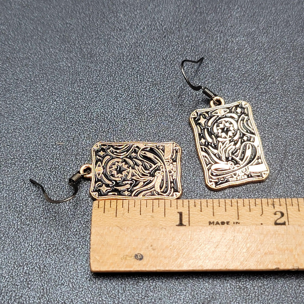 Tarot Card Pierced Earrings The STAR Gold tone Black 1"
