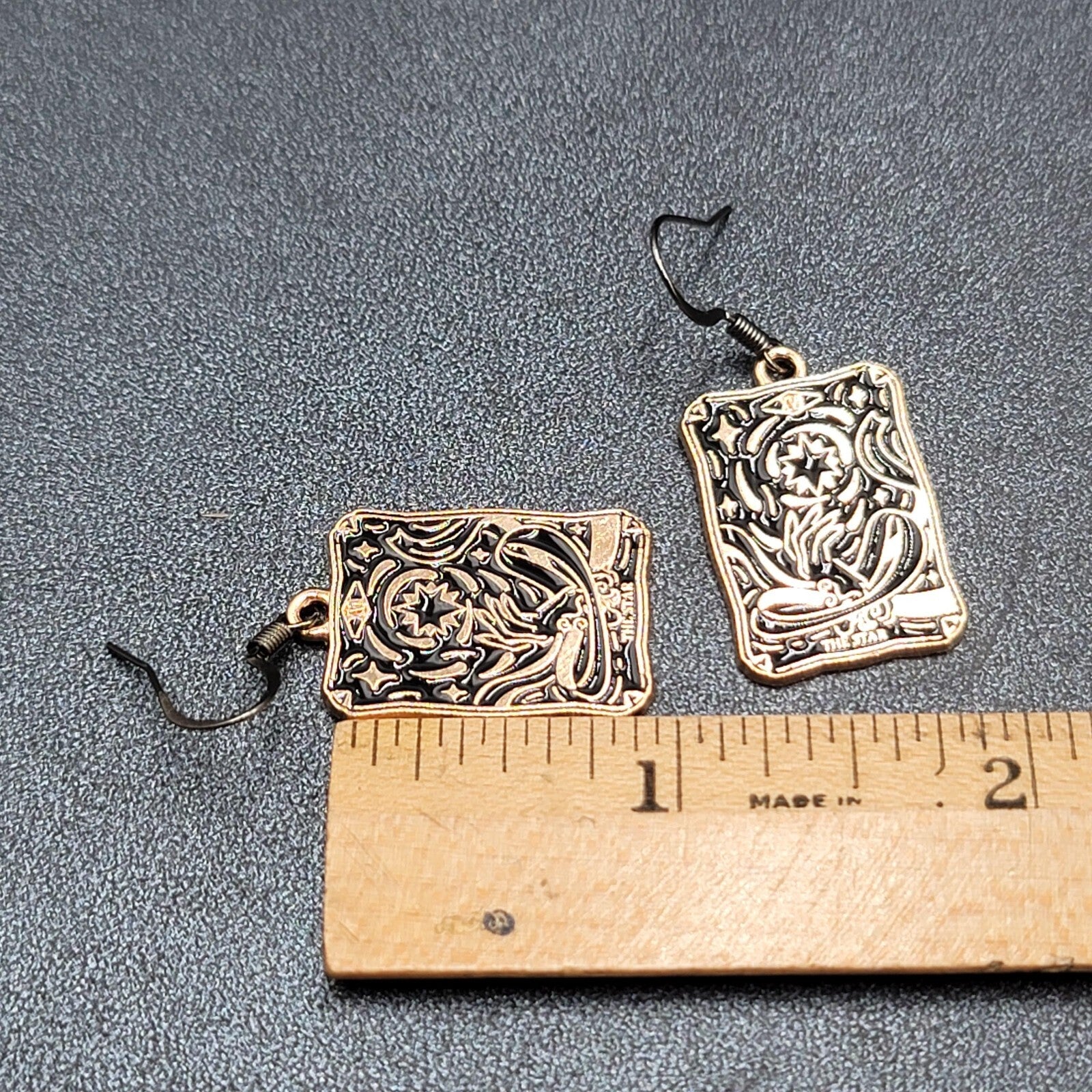 Tarot Card Pierced Earrings The STAR Gold tone Black 1"