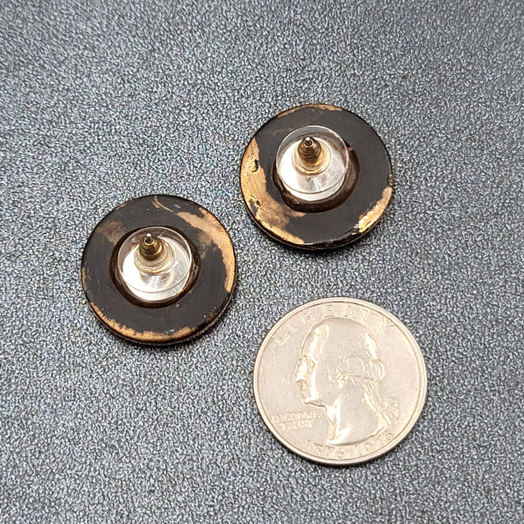 Vintage Pierced Earrings Hand Painted Ceramic Round Studs 7/8"