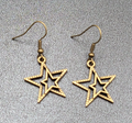 Pierced Earrings Bronze tone Double Open Star Dangle 7/8"