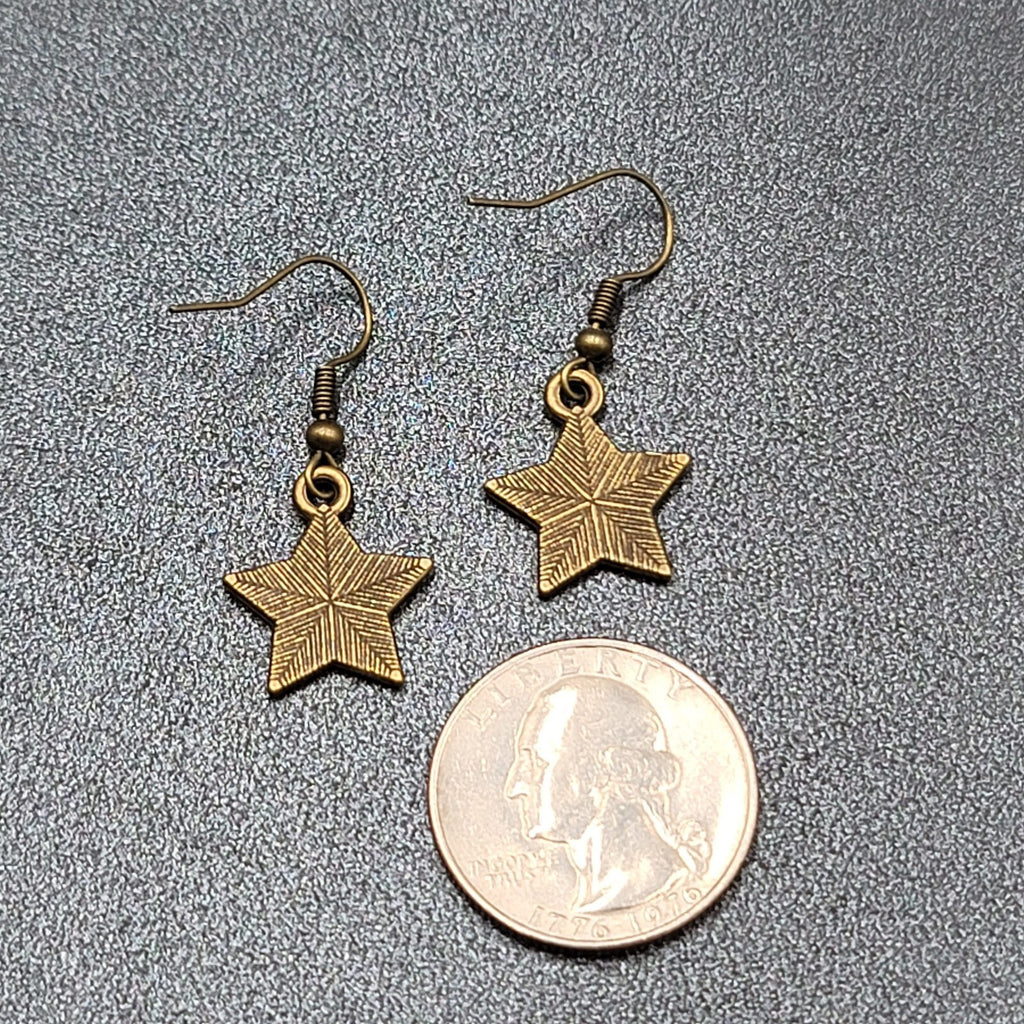 American Flag Pierced Earrings Bronze tone Stars Dangle 3/4"
