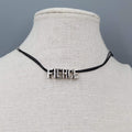 BCBGeneration FIERCE Necklace Black Cord Silver tone Signed 16"-18"