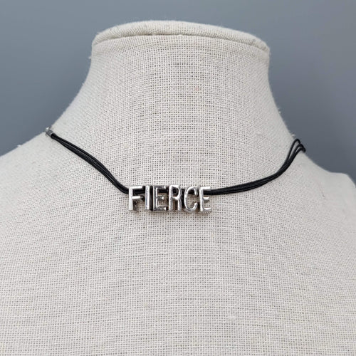 BCBGeneration FIERCE Necklace Black Cord Silver tone Signed 16"-18"