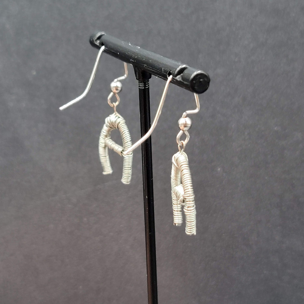 Pierced Earrings Silver tone Wire Wrapped Initial A Dangle 3/4"