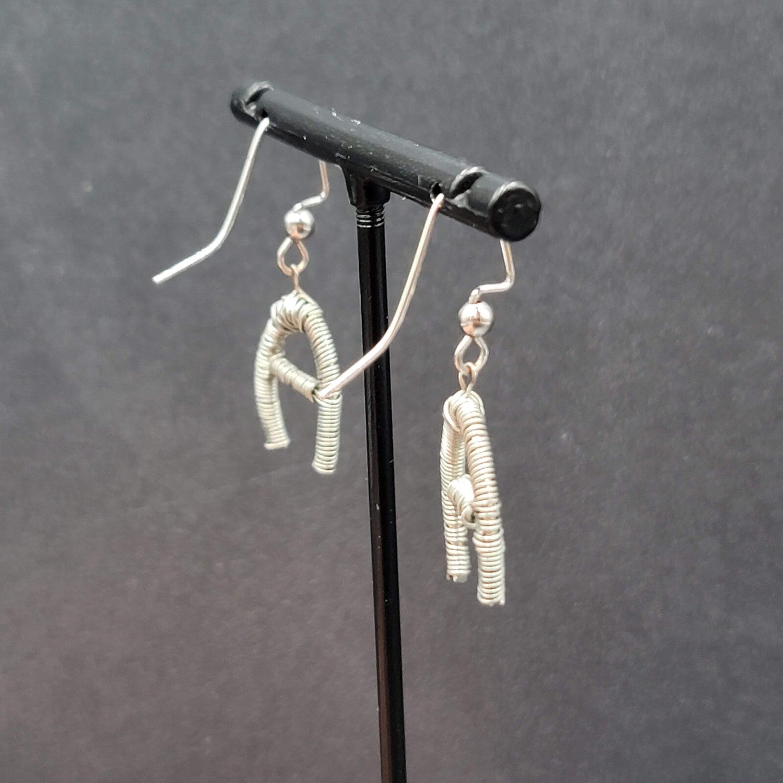 Pierced Earrings Silver tone Wire Wrapped Initial A Dangle 3/4"