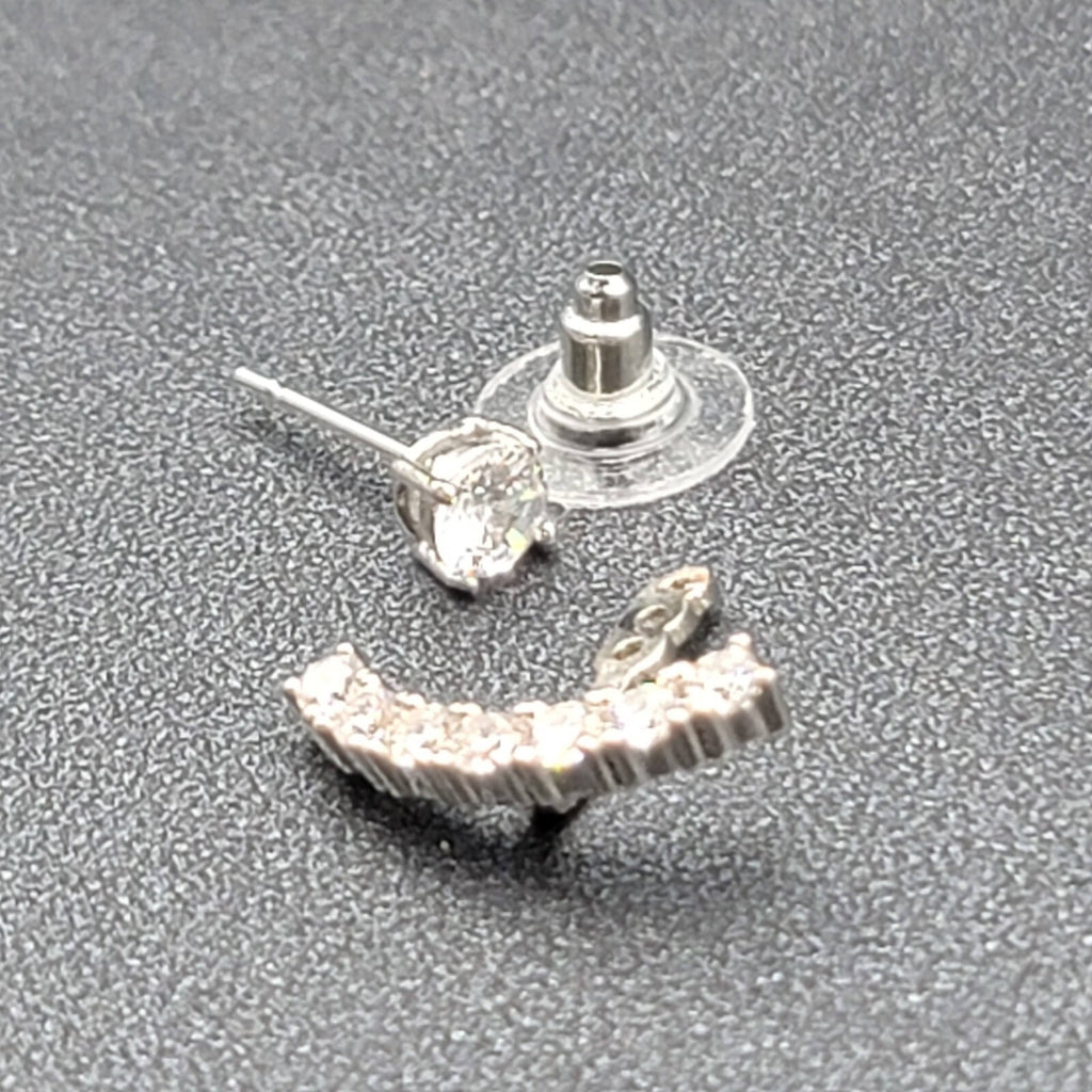 Pierced Earrings Silver tone Crystal Drop Jacket Studs 5/8"