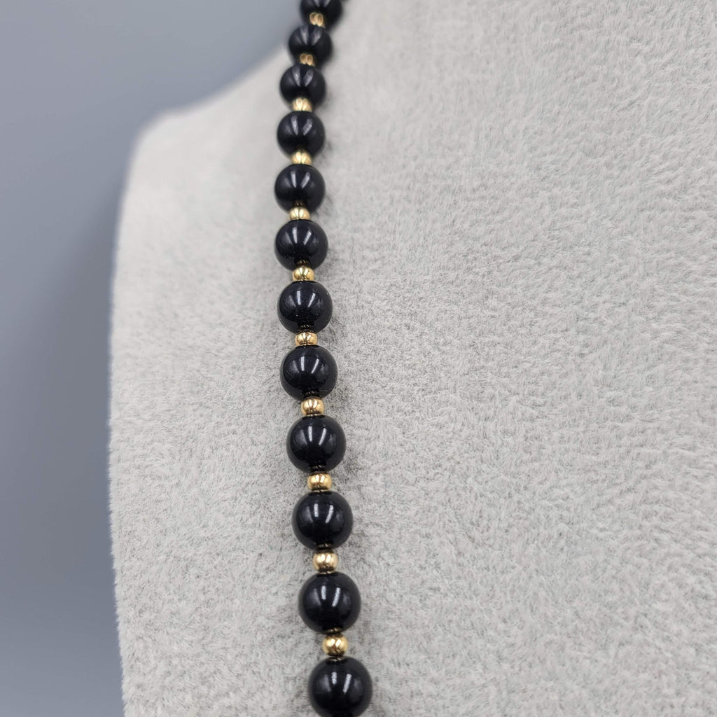 Vintage Monet Necklace Nlack Bead Gold tone Long 28 in