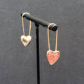 Pierced Earrings Gold Plated Pink Heart Dangle Loops 1 3/8"