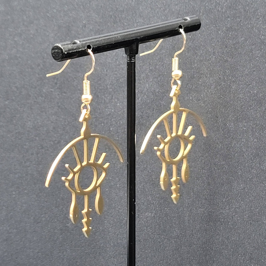 Evil Eye Pierced Earrings Crying Art Gold Plated Statement Dangle New 1.5"