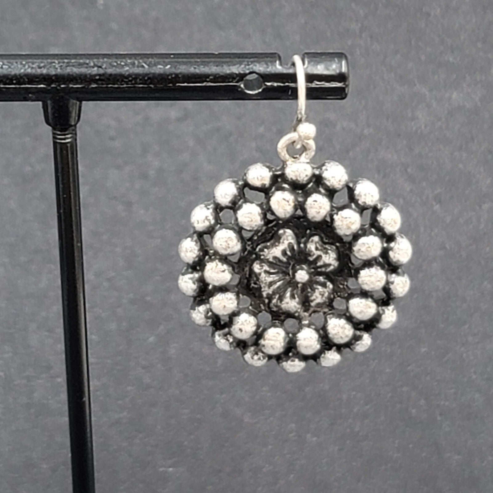 Pierced Earrings Silver tone Flower Beaded Round Dangle 1"