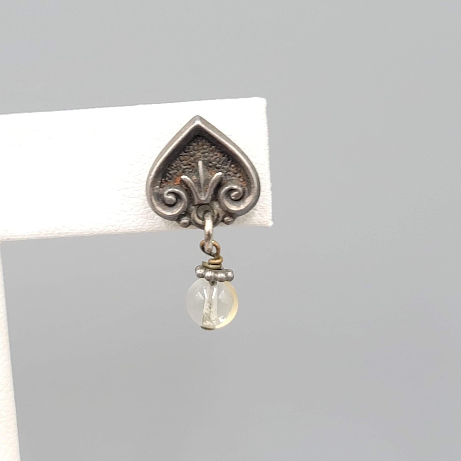 Vintage Pierced Earrings Dark Gray Clear Bead Dangle 1"