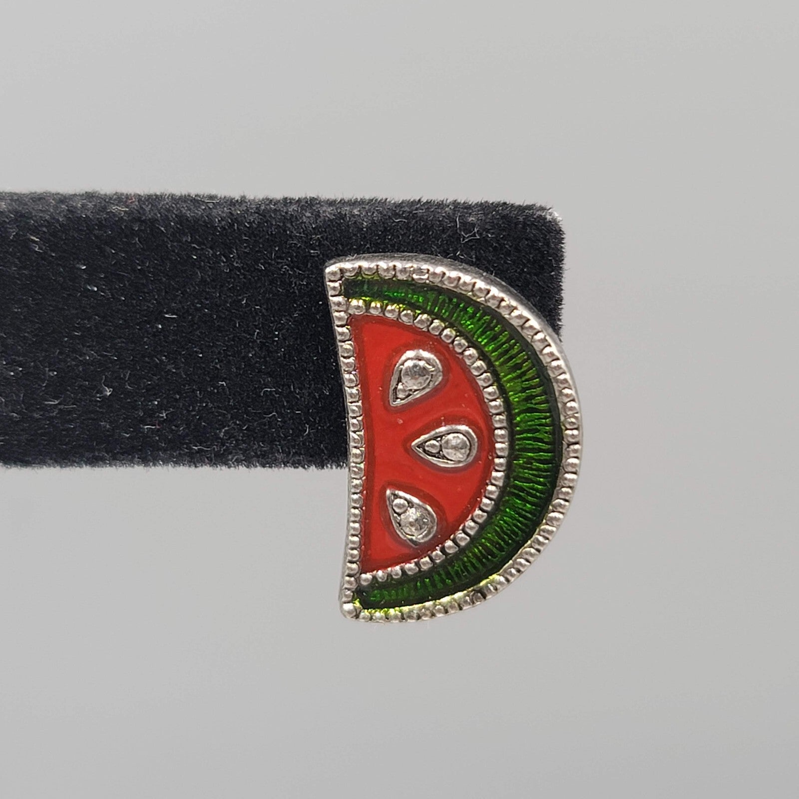 Avon Watermelon Pierced Earrings Enamel Silver tone Drop 3/4"