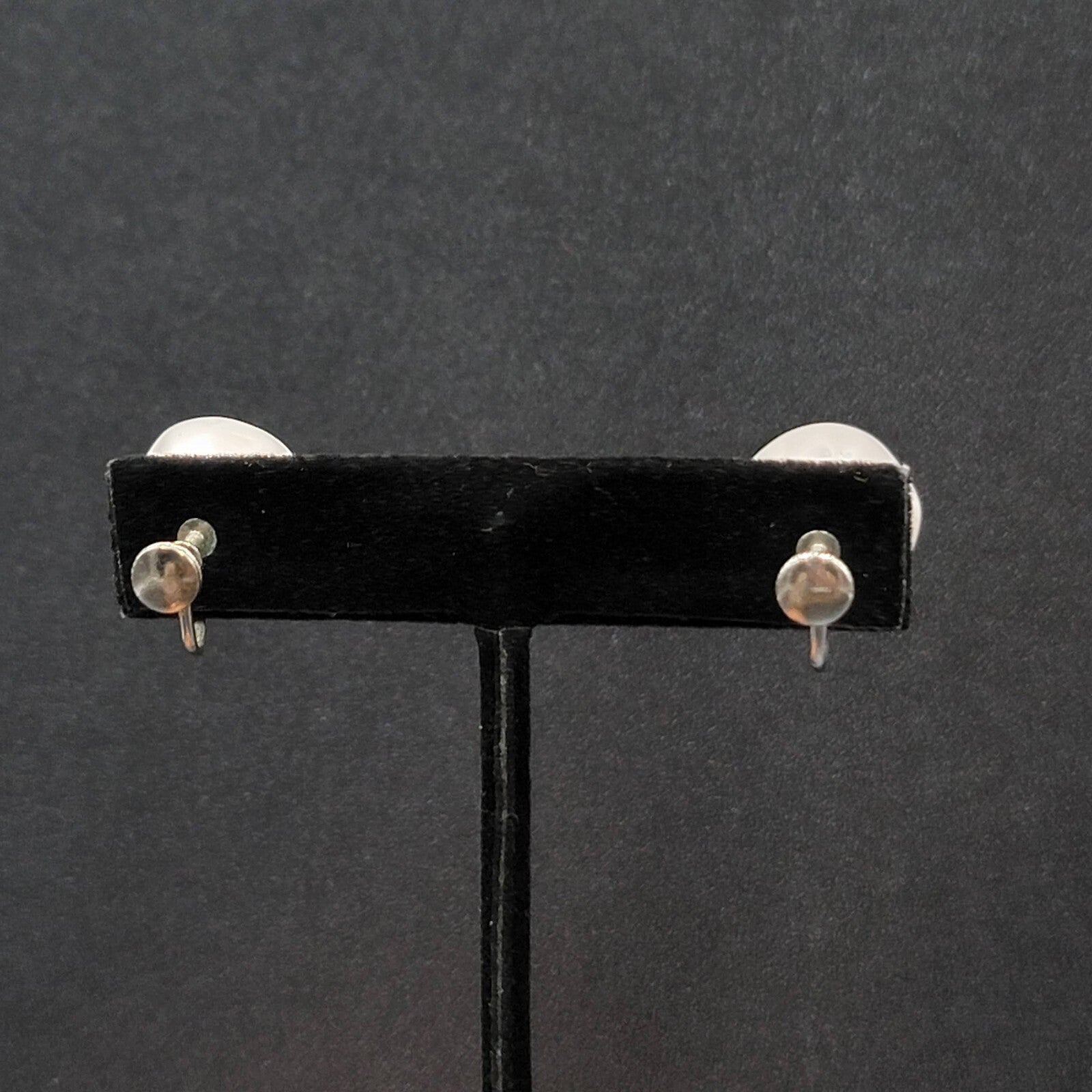 Vintage Clip on Earrings Silver tone Large White Molded Studs Screw Back 5/8"