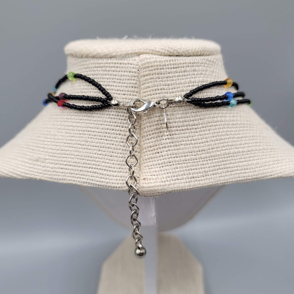 Chicos Necklace Multi color Rhinestones Black Seed Bead 16"