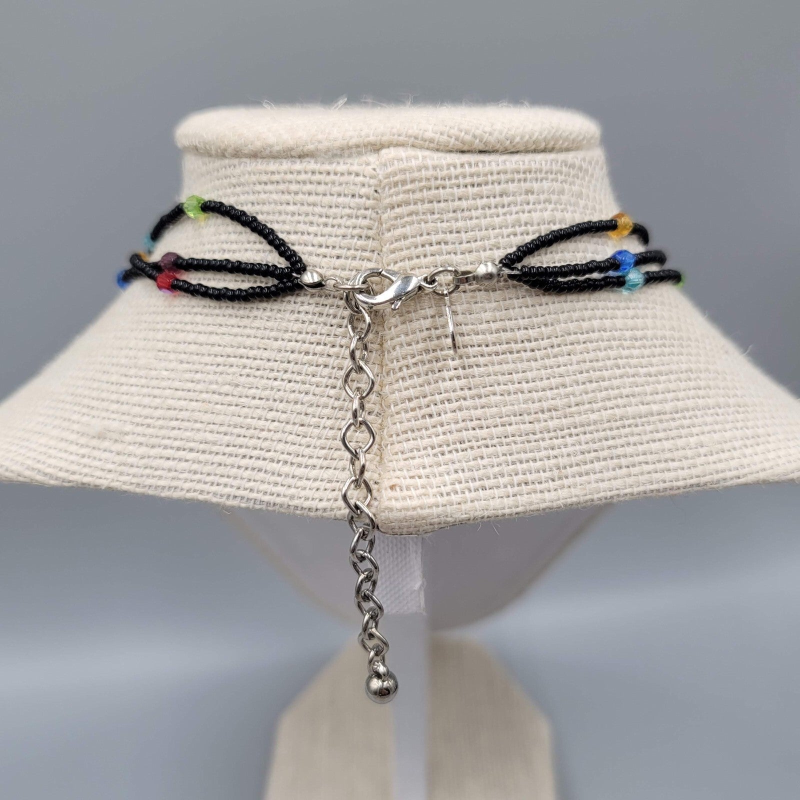 Chicos Necklace Multi color Rhinestones Black Seed Bead 16"