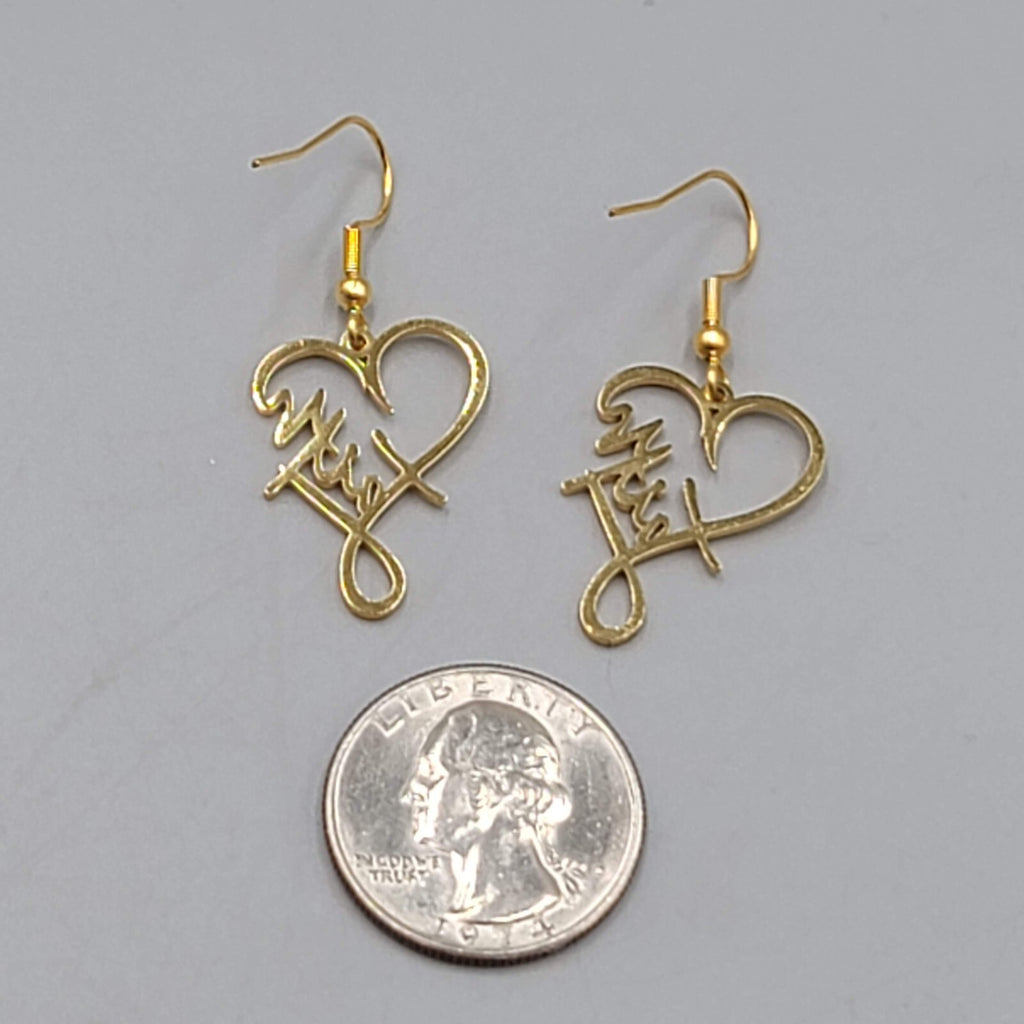 Faith Heart Pierced Earrings Gold tone Dangle 1"