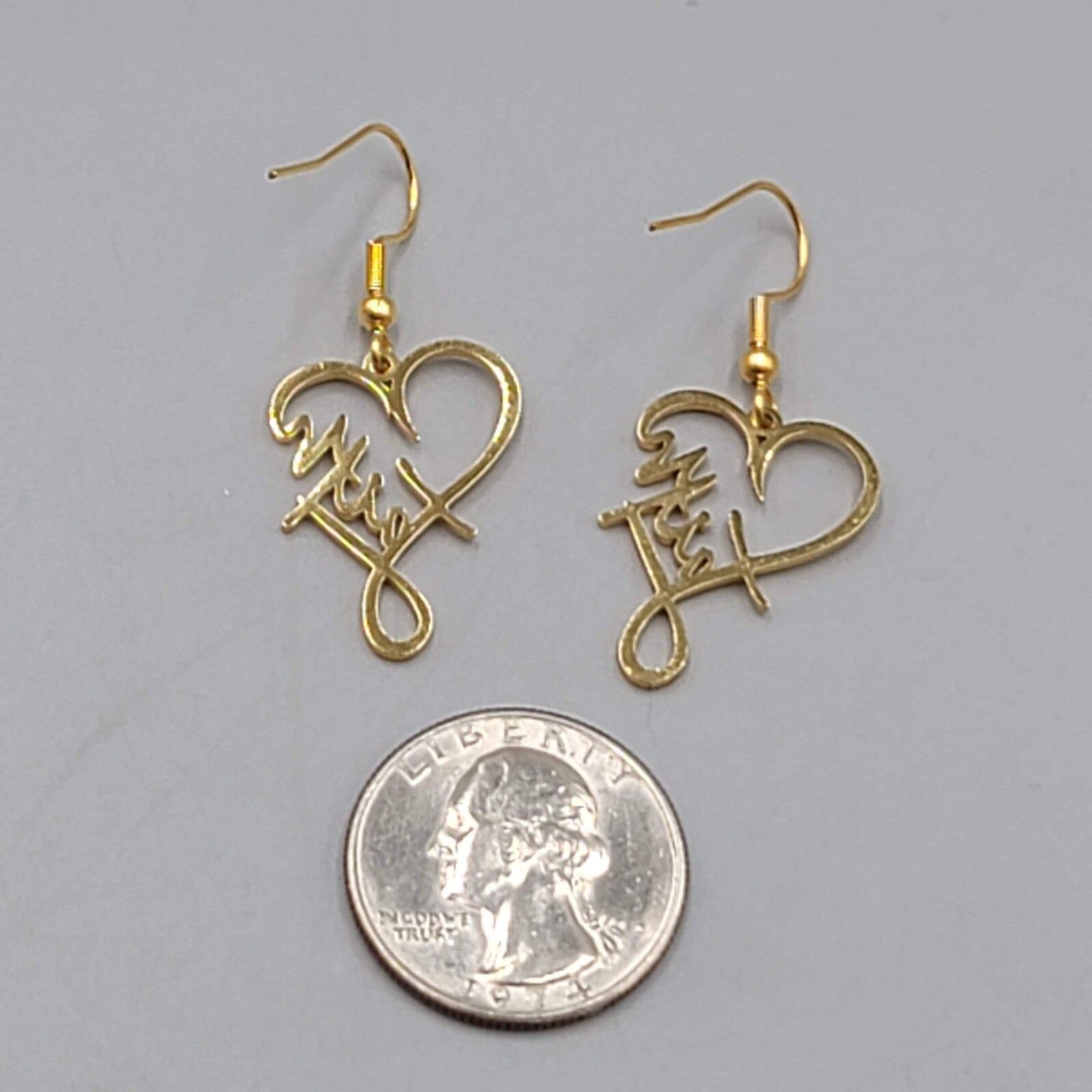 Faith Heart Pierced Earrings Gold tone Dangle 1"