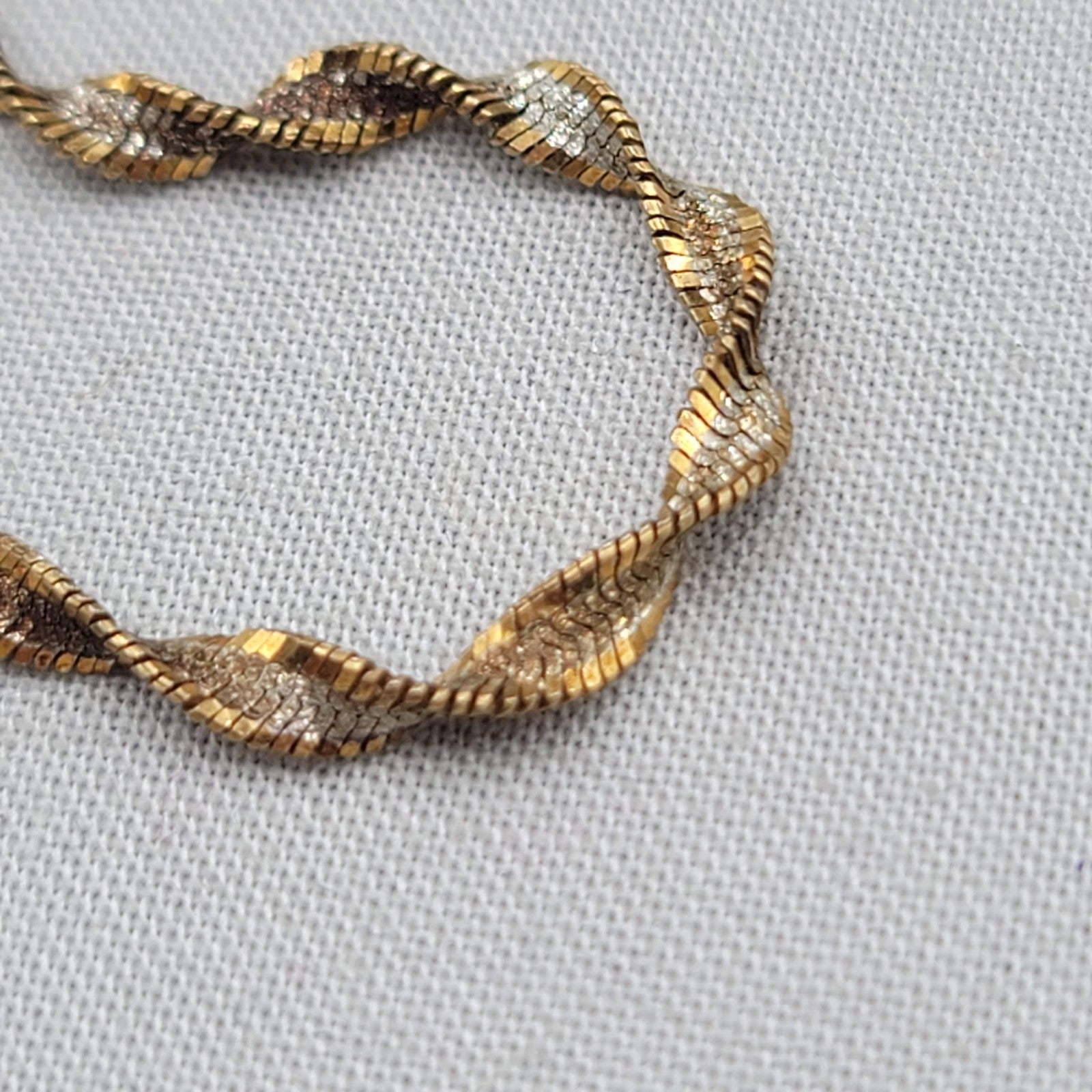  Twisted Spiral Herringbone Two-Toned 925 Sterling Silver Bracelet  7" Signed PT