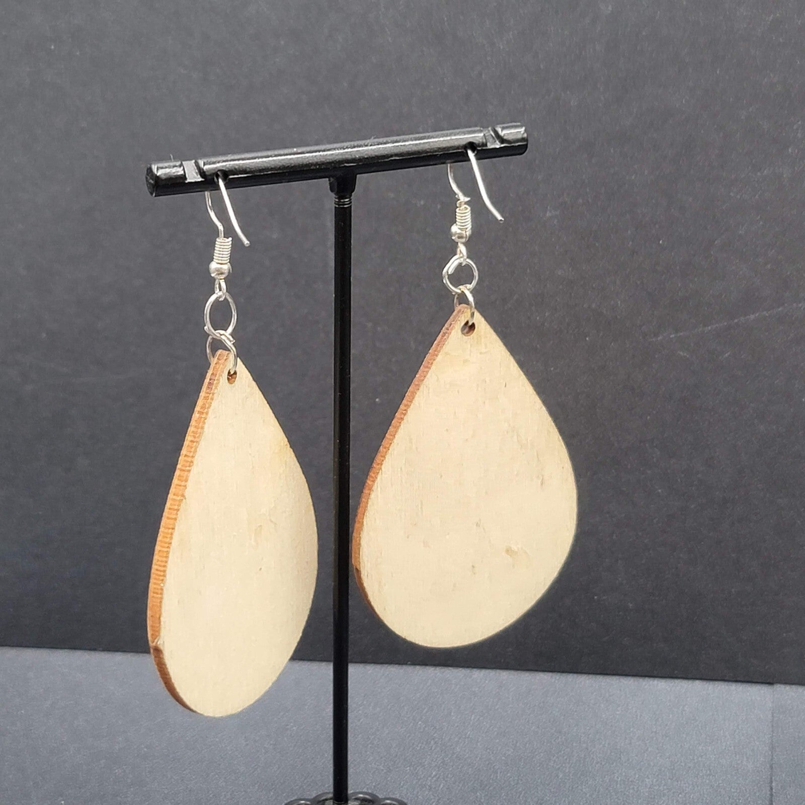Pierced Earrings Laser Cut Wood Teardrop Red Glitter Hearts Dangle 2.25"