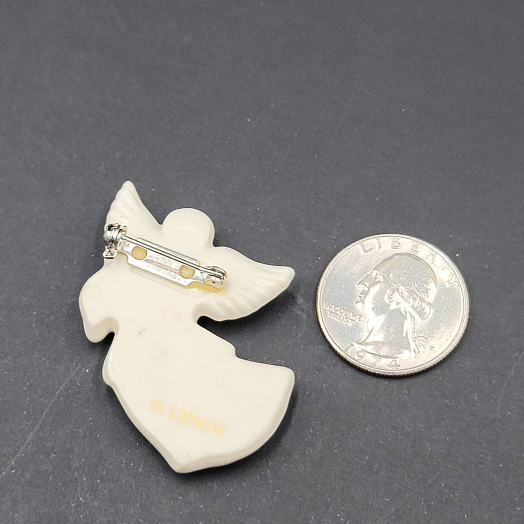 Vintage Lenox Angel Brooch Pin Ceramic Gold Harp Lyre Christmas 2"