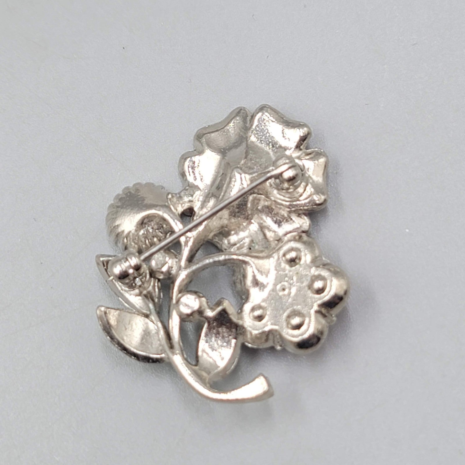 Vintage Enamel Flower Brooch Multicolor Rhinestone Silver tone Pin 1.5 in