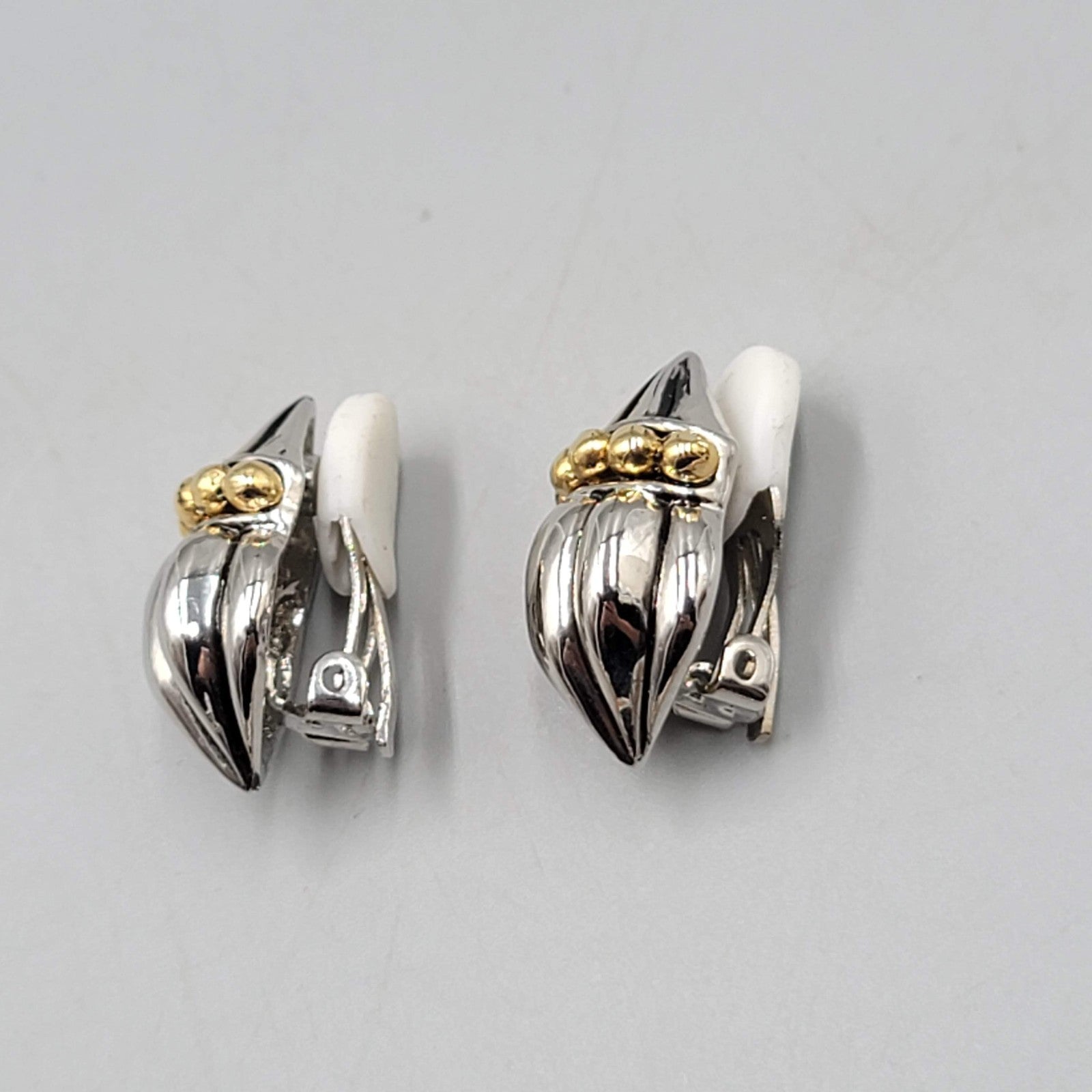 Vintage Statement Clip on Earrings Silver Plated Gold Plated Beading 1 in