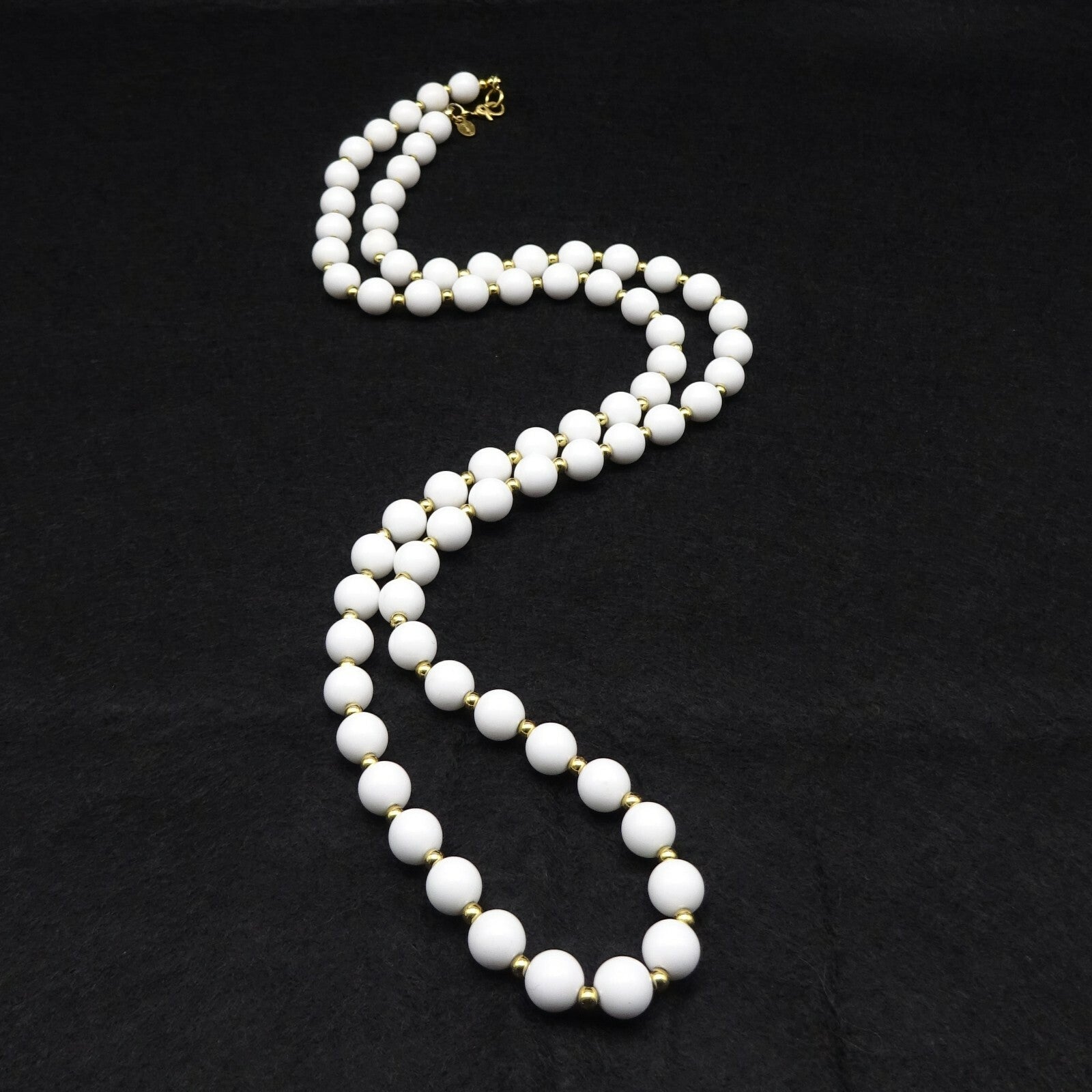 Vintage MONET White Gold tone Bead Necklace Estate Costume Jewelry 30"