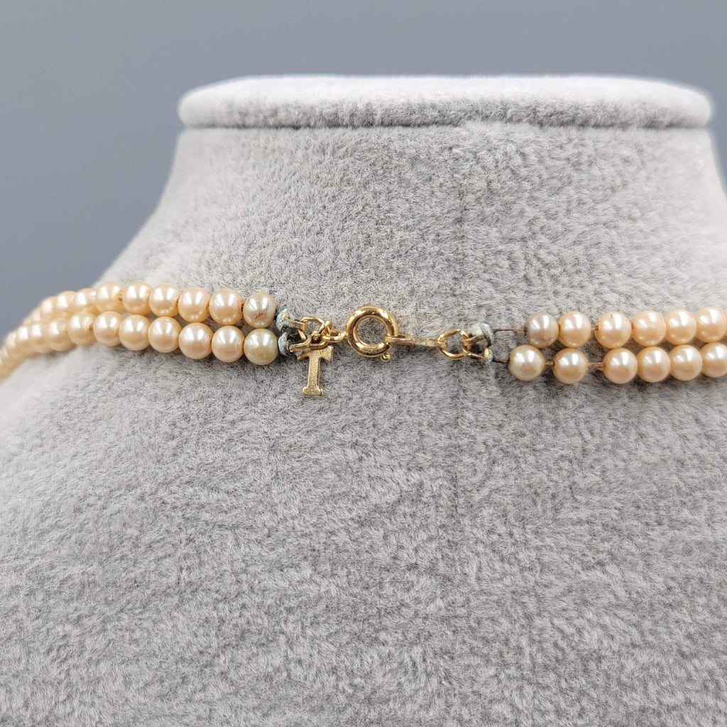 Vintage Trifari Necklace Small Faux Pearl Double Strand Long 24 in