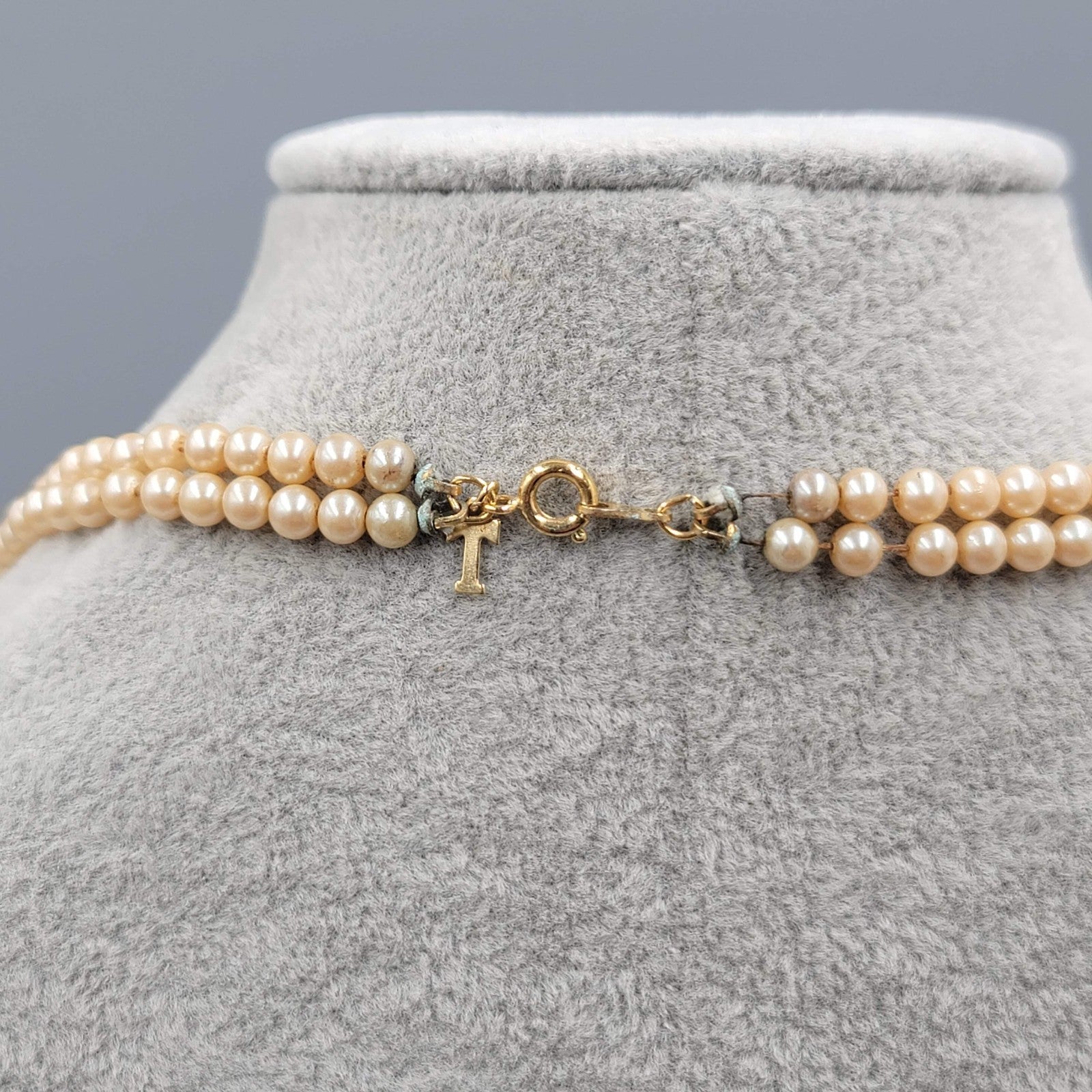 Vintage Trifari Necklace Small Faux Pearl Double Strand Long 24 in