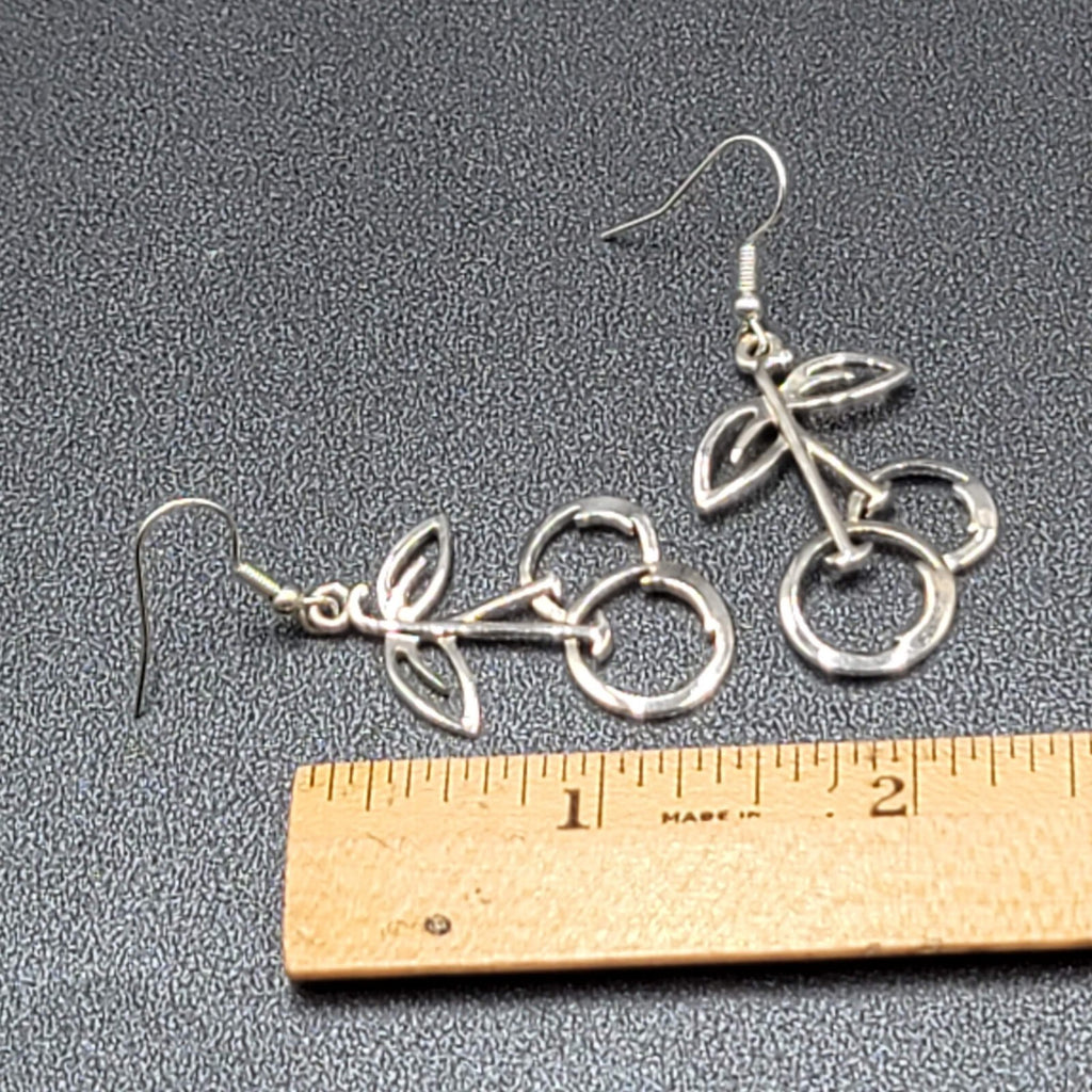 Cherry Pierced Earrings Cherries Silver tone Dangle 1 3/8"