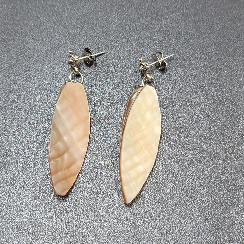 Pierced Earrings Real Seashell Dangle Silver tone 2"