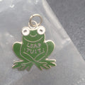 Tops Leap Tuit Frog Charm Silver tone Green Enamel 7/8" New