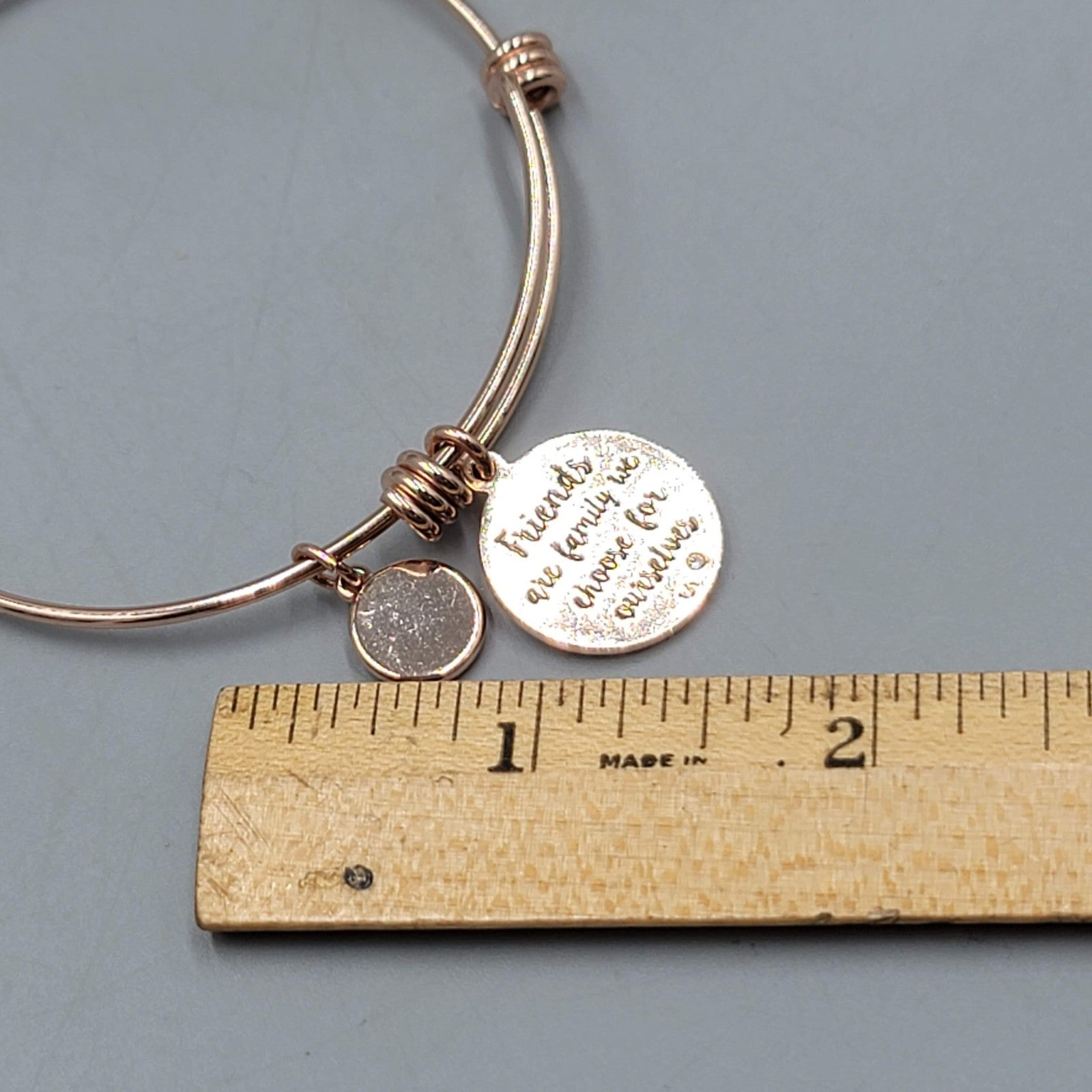 LA Rose Gold Tone Friends Forever Charm Bracelet Bangle  7.75"