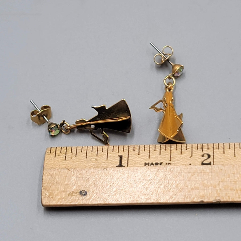 Vintage Christmas Angel Pierced Earrings Gold tone Dangle 3/4"