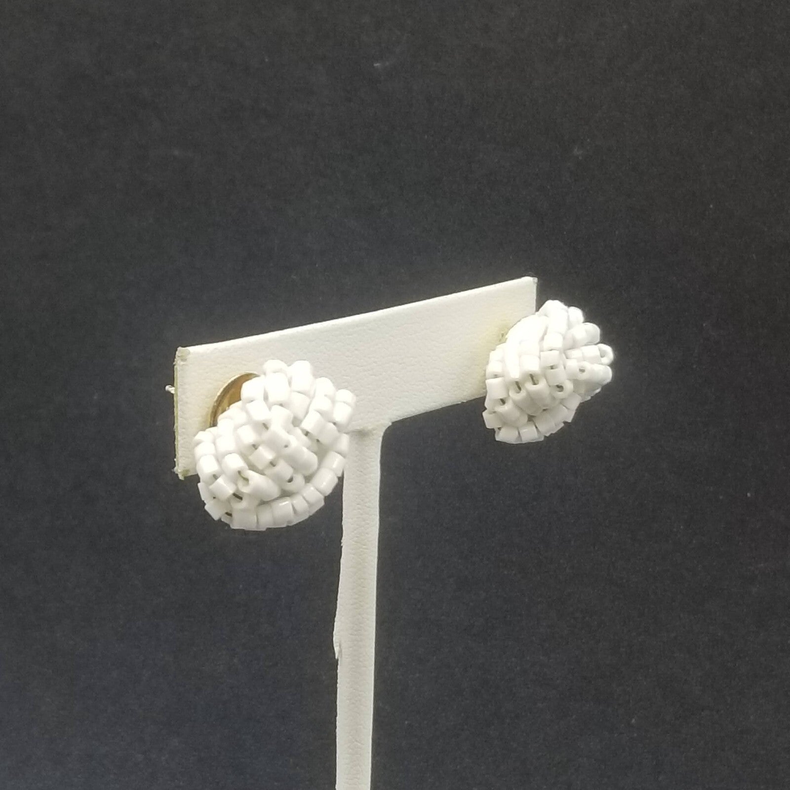 Vintage Pierced Earrings White Beaded Cluster Knot Stud 5/8"