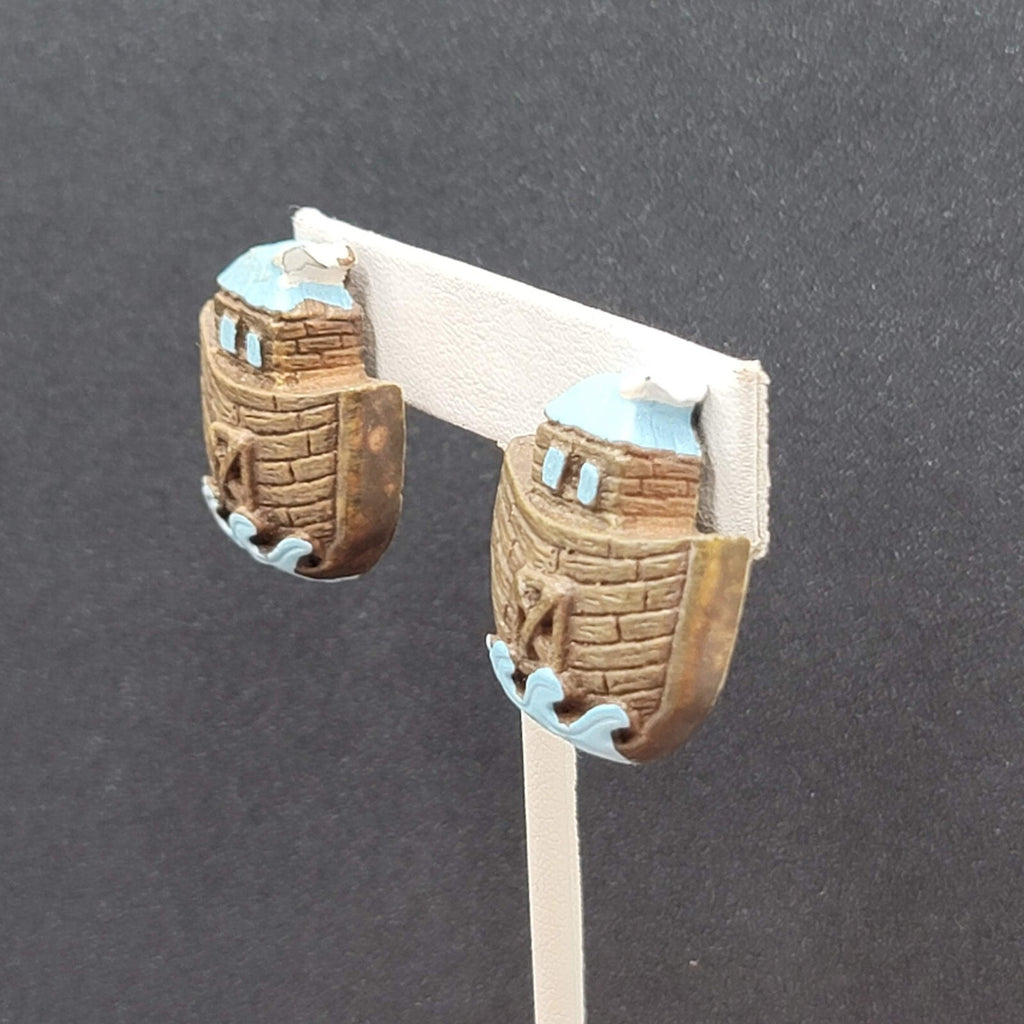 Vintage Clip on Earrings Noahs Arc Acrylic 1.25"